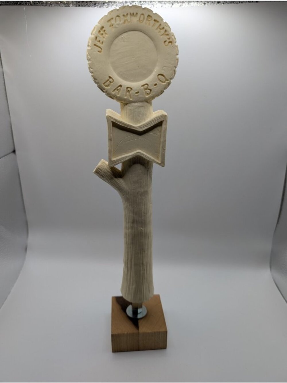 JEFF FOXWORTHY'S BAR-B-Q Tap Handle Cream  Tree Trunk Design